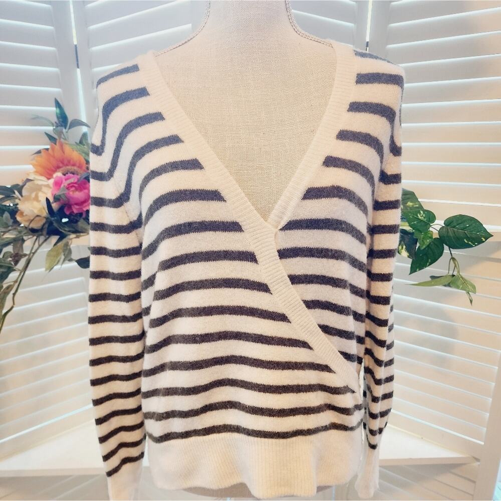 Madewell Black and White Striped V-Neck Sweater